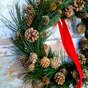 Preserved pine and mixed cone wreath medium